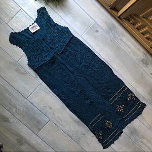 Somedays lovin’ boho longline maxi vest sleeveless duster in dark teal. Size S